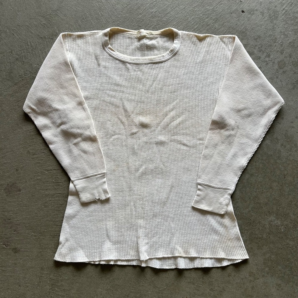 Vintage 60s Kmart Thermal Long Sleeve Shirt XL White Waffle Knit Cotton USA Made